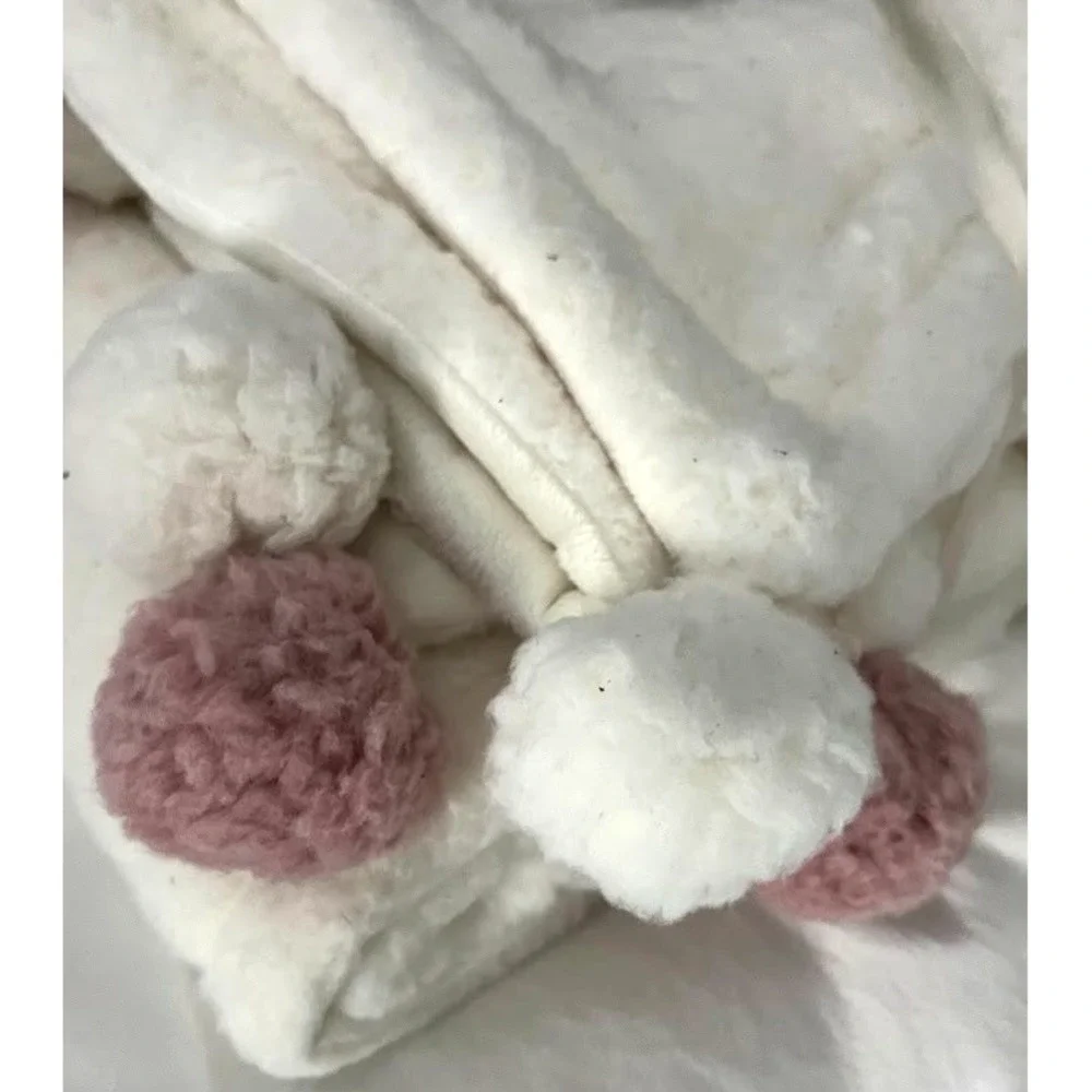Modern Moment‎ Gerber White Sherpa Pom Pom Corner Baby Girl Blanket Soft Lovey
